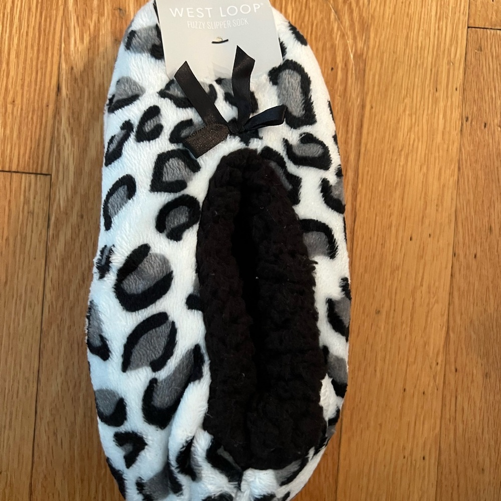 West Loop Leopard Print Slipper Socks with Bow